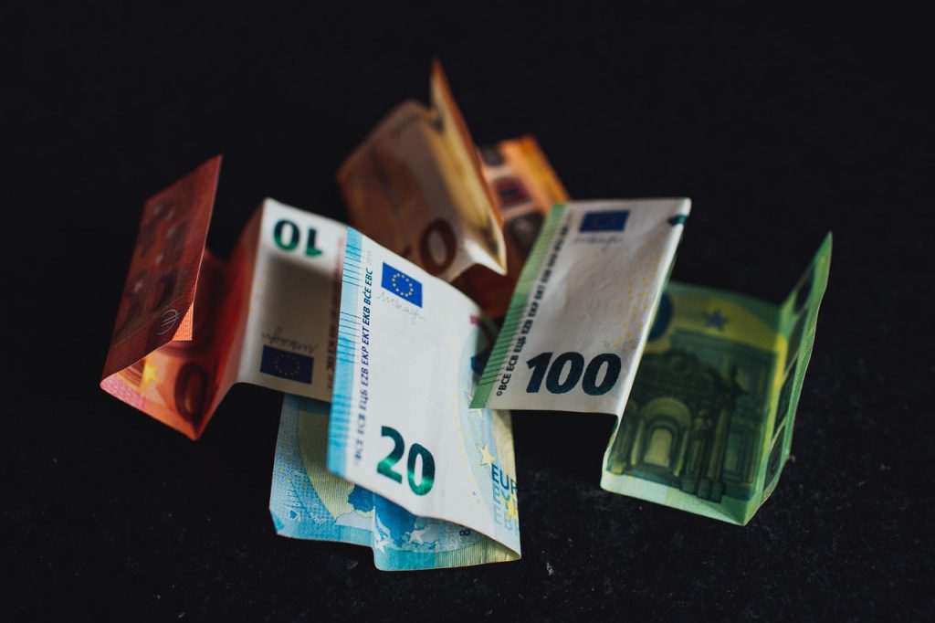 Notas de dinheiro da moeda euro